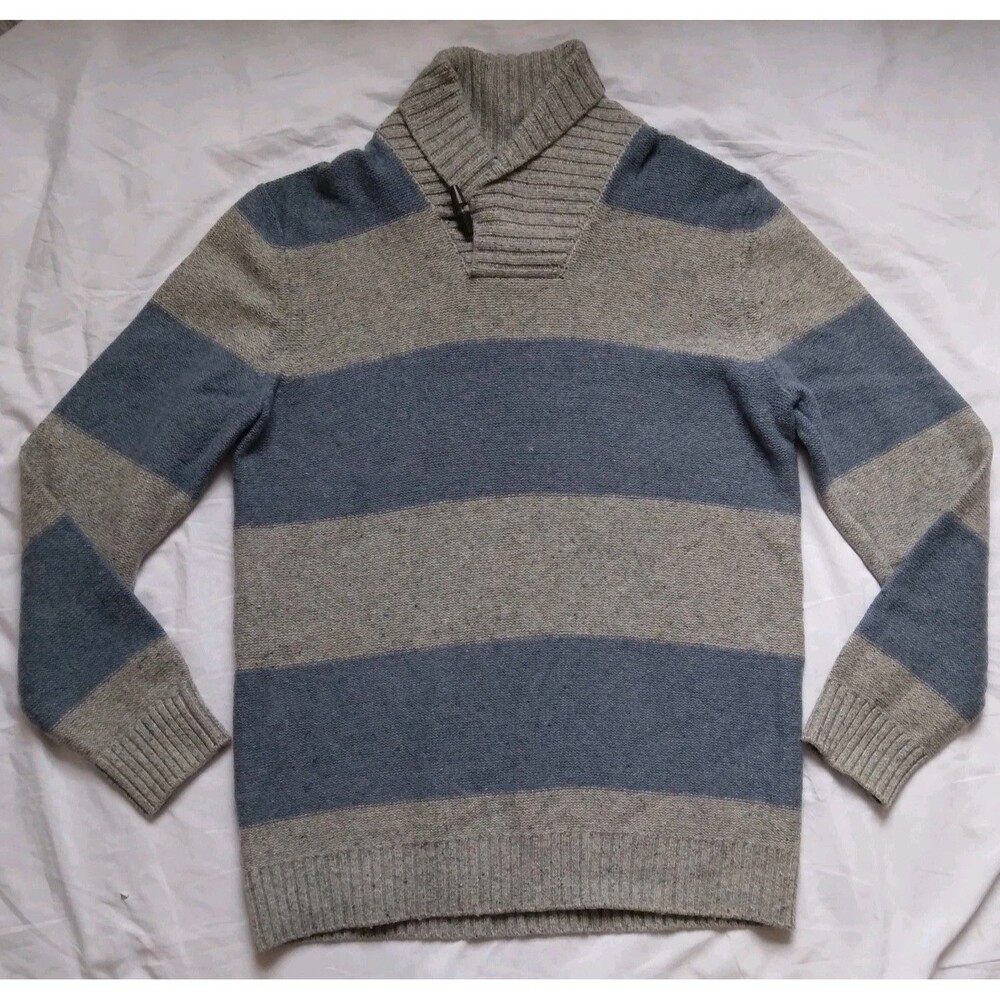 Gap Sweater Striped Lambswool Cowl Neck Gray Blue Preppy Mens Size XL Tall - Picture 1 of 11